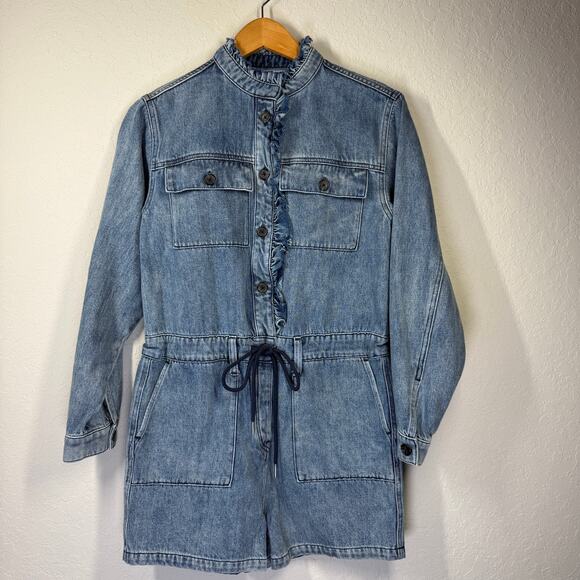 Women's Hudson Long Sleeve Denim Blue Jean Romper Size Small - Picture 1 of 8